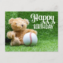 Baseboll på grönt gräs för födelsedag  Teddybjörn Vykort