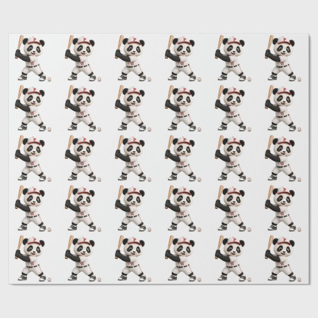 Baseboll Panda  Presentpapper (Platt)