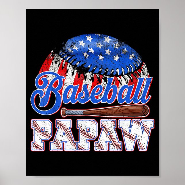 Baseboll Papaw USA Flag Fars Dag Speldag Män Poster (Framsidan)