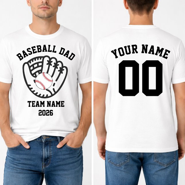 Baseboll Pappa Lag Anpassat Namn Nummer T Shirt (Baseball Dad Team Custom Name Number T-Shirt)