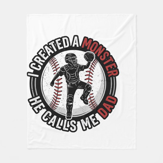 Baseboll Pappa Monster Vintage Catcher Tröja Desig Fleecefilt (Framsidan)