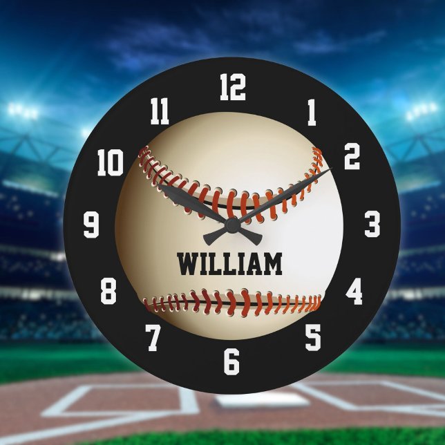 Baseboll Personligt Anpassat Namn Stor Klocka (Baseball Personalized Custom Name Large Clock)