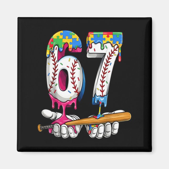 Baseboll Pojle Pussel Glass Dropp Baseboll Autism Magnet (Framsidan)
