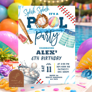 Baseboll pool party pojk födelsedagsinbjudan inbjudningar