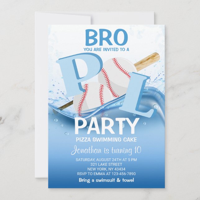 Baseboll Poolparty 10-årsdag Inbjudningar (Framsida)