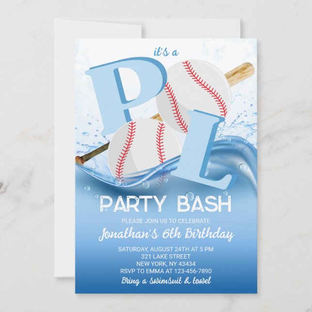 Baseboll Poolparty Födelsedagsfest Inbjudningar (Framsida)