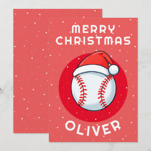 Baseboll Röd Tomtehatt Jul Barnets Namn Julkort