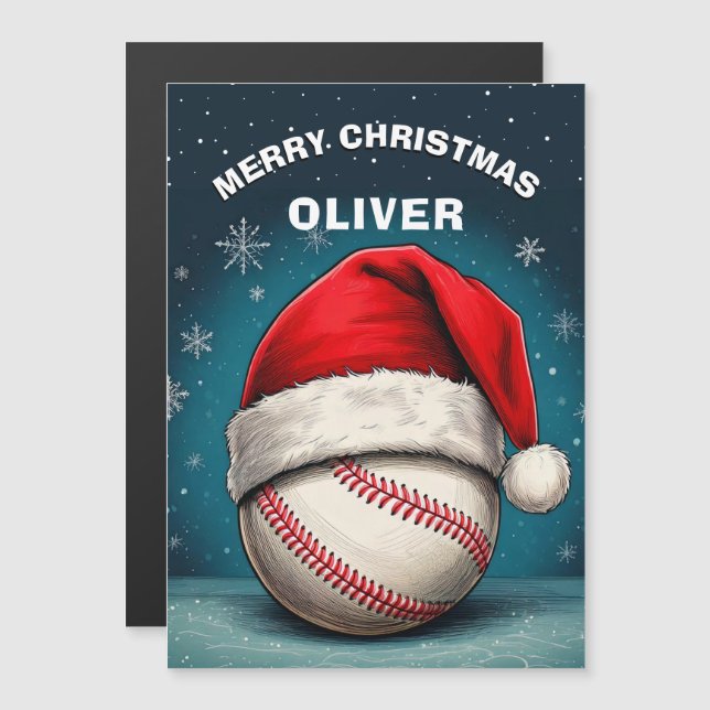 Baseboll Röd Tomtehatt Namn Julkort (Fram/baksida)