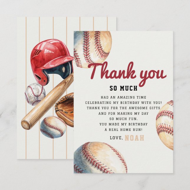 Baseboll Rookie Pojkfödelsedag Tack Kort (Fram/baksida)