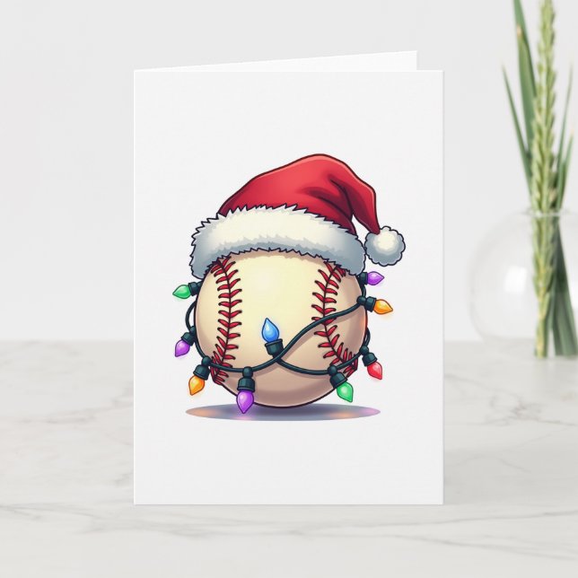 Baseboll Santa Hatt Julbelysning Kort (Framsida)
