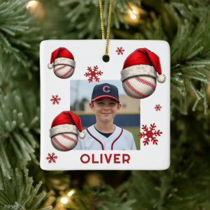 Baseboll Santa Hatt Namn Foto Jul Julgransprydnad Keramik
