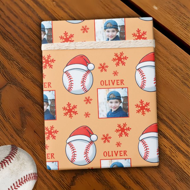 Baseboll Santa Hatt Snöflinga Namn Foto Presentpapper (Skapare uppladdad)
