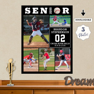 Baseboll Senior Examen 5 Fotokollage Poster