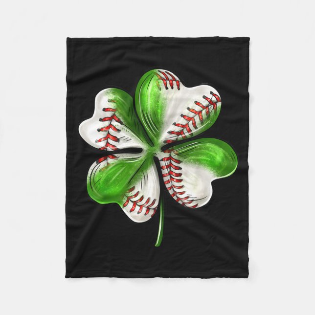 Baseboll Shamrock St Patrick's Day Klöver Med Bas Fleecefilt (Framsidan)