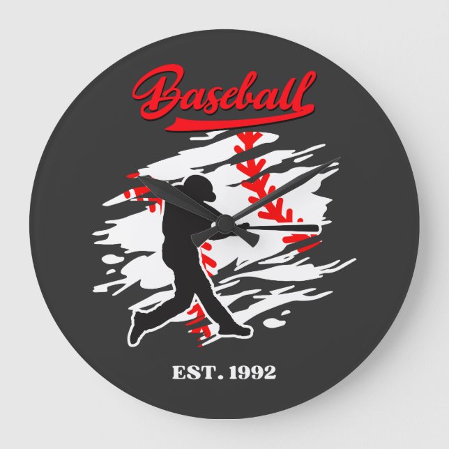 Baseboll Siluett Grafisk Design – EST. 1992 Stor Klocka (Framsida)