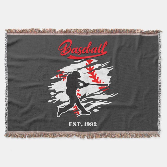 Baseboll Siluett Grafisk Design – ST. 1992 Filt (Framsidan)