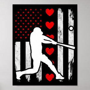 Baseboll siluett hjärta usa flagga hjärtan amerika poster