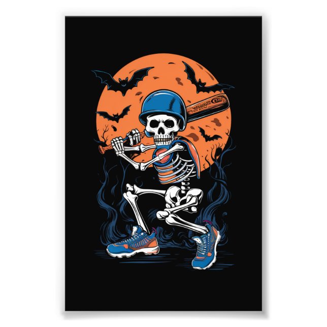 Baseboll Skelett Halloween Baseboll Halloween Fototryck (Framsidan)