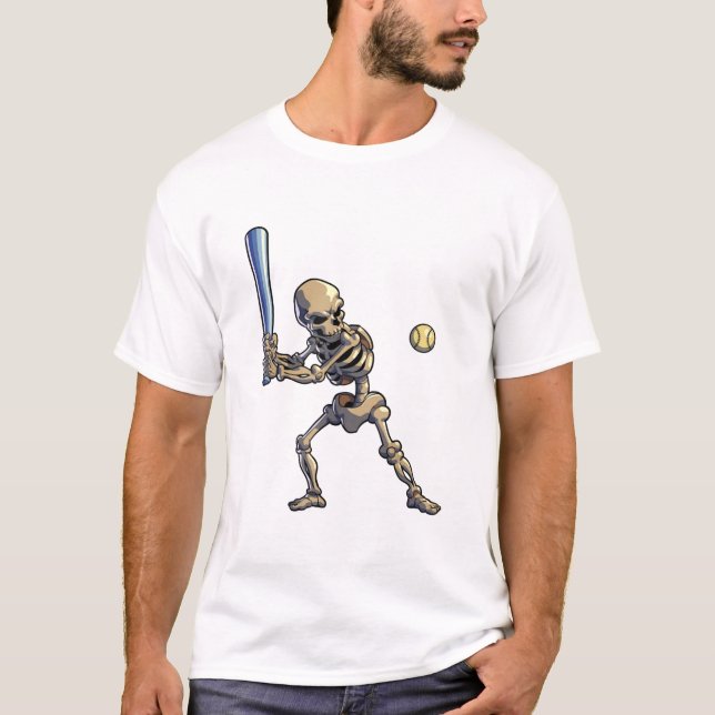 Baseboll Skelett Halloween T Shirt (Framsida)