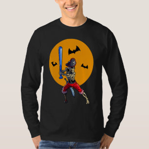 Baseboll Skelett Män Pojkar Pirat Baseboll Hallowe T Shirt