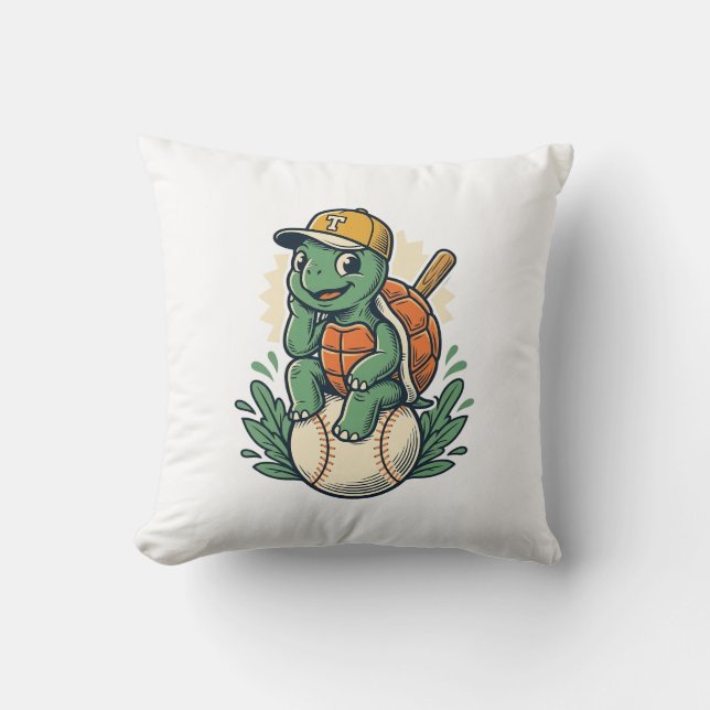 Baseboll Sköldpadda Vintage Gravyr Grafisk Design_ Kudde (Framsida)