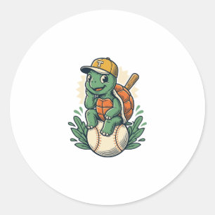 Baseboll Sköldpadda Vintage Gravyr Grafisk Design_ Runt Klistermärke