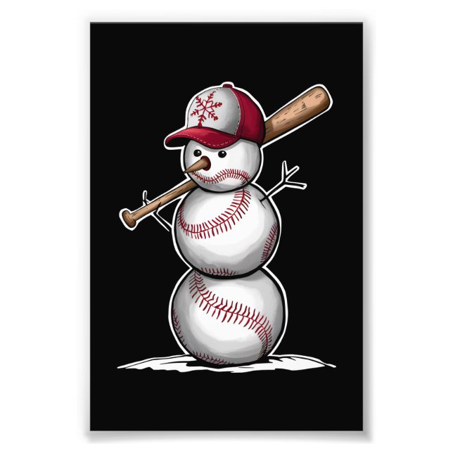 Baseboll Snömannen Bollar Snö Jul Xmas Gåvor Fototryck (Framsidan)