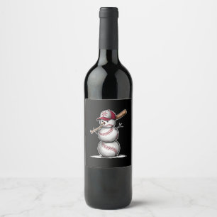 Baseboll Snömannen Bollar Snö Jul Xmas Gåvor Vinflaska Etikett