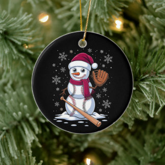 Baseboll Snömannen Santa Hatt Handskar Slagträ Jul Julgransprydnad Keramik