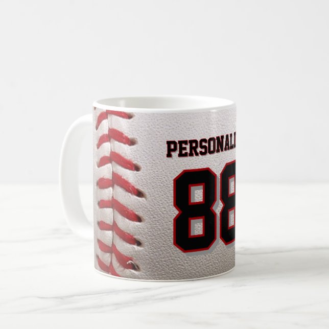 Baseboll Softboll Anpassat Namn och Nummer Kaffemugg (Framsida vänster)