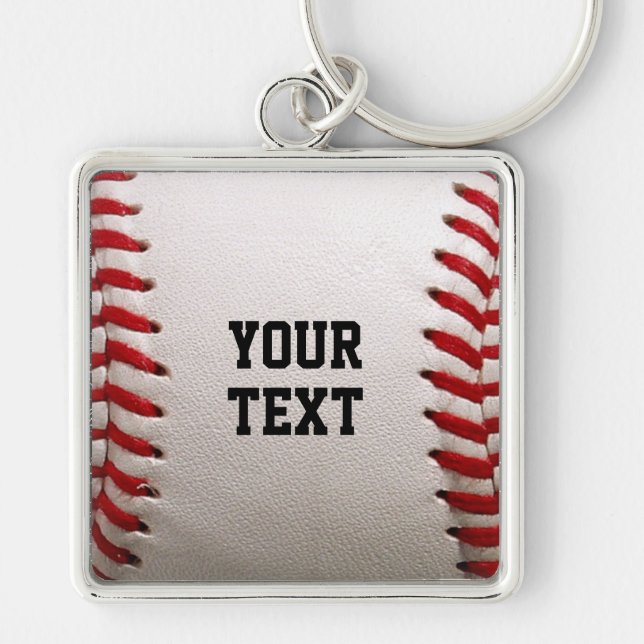 Baseboll Softboll Sy Custom Text Fyrkantig Silverfärgad Nyckelring (Framsidan)