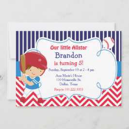 Baseboll Söt Brunett Pojke Födelsedagsfest Inbjudningar