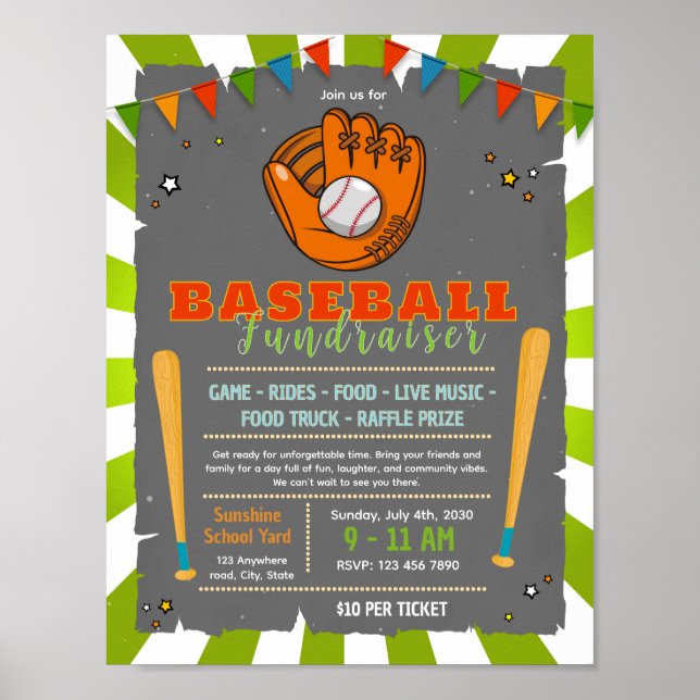 Baseboll söt fundraiser flygblad poster (Framsidan)