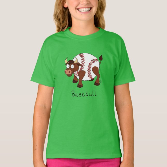 Baseboll söta barn tecknad tjur t shirt (Framsida)
