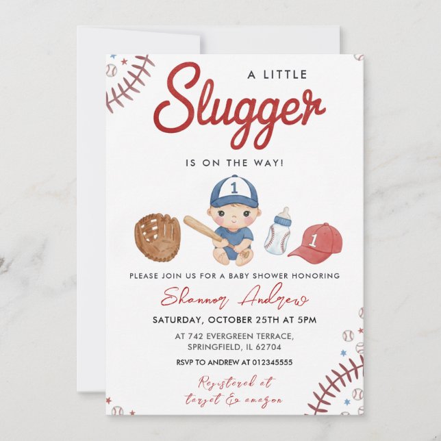 Baseboll Sport Baby Shower Slugger Inbjudan (Framsida)