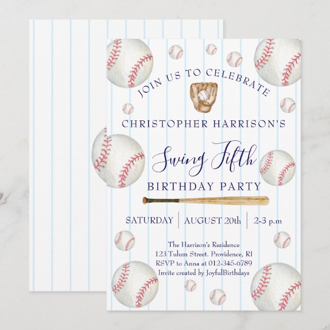 Baseboll Sport Pojke 5-årsdag Inbjudningar (Fram/baksida)