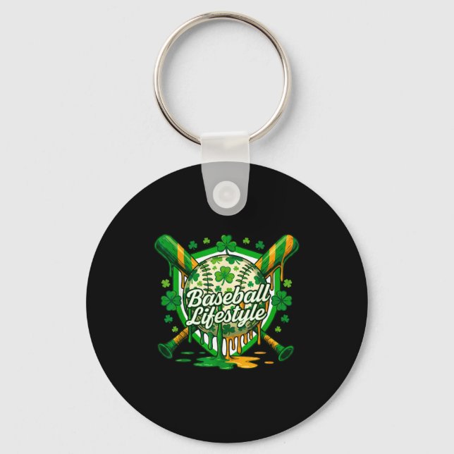 Baseboll st patricks dag pojkar flickor män kvinno nyckelring (Framsida)