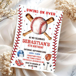 Baseboll Swing On Over Pojkfödelsedagsinbjudan Inbjudningar