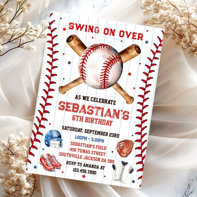 Baseboll Swing On Over Pojkfödelsedagsinbjudan Inbjudningar (Skapare uppladdad)