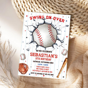 Baseboll Swing On Over Pojkfödelsedagsinbjudan Inbjudningar