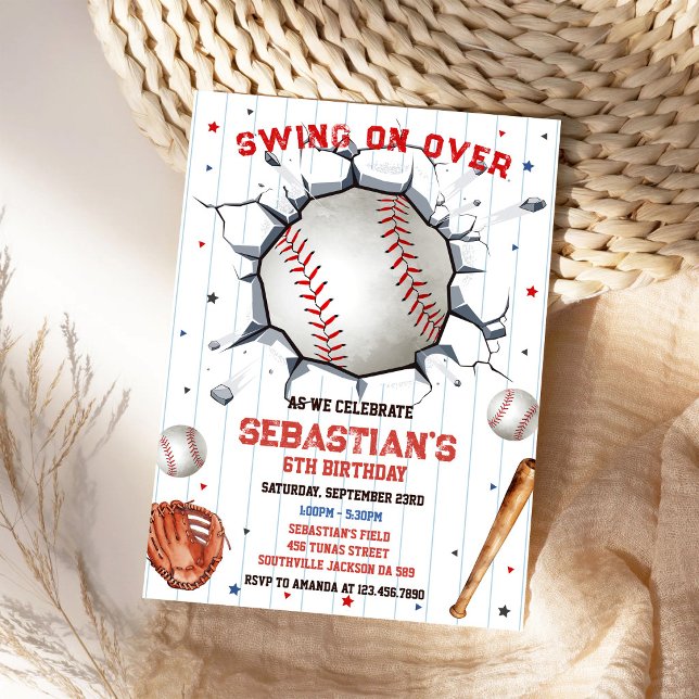 Baseboll Swing On Over Pojkfödelsedagsinbjudan Inbjudningar (Skapare uppladdad)