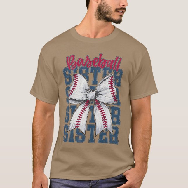 Baseboll syster Coquette Bow Största fan sport kär T Shirt (Framsida)
