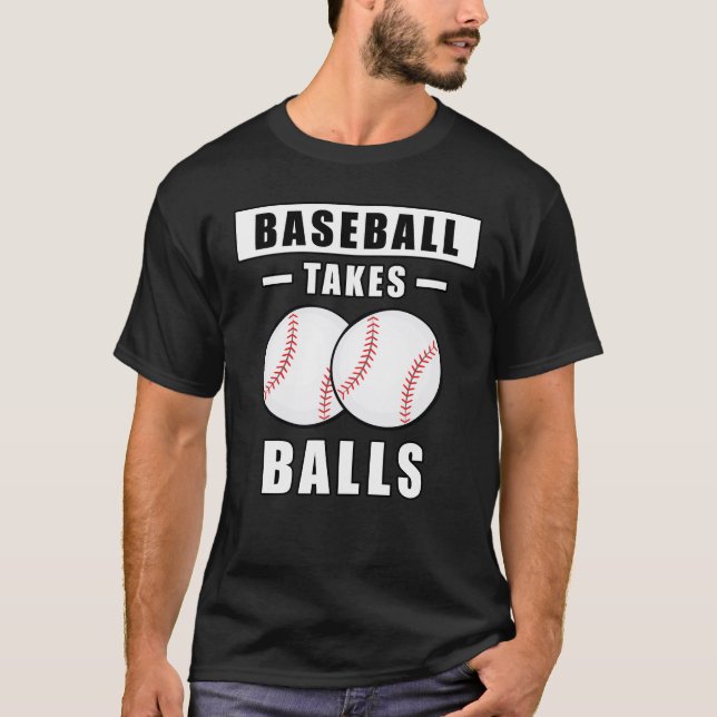 Baseboll tar bollar - Roligt T Shirt (Framsida)