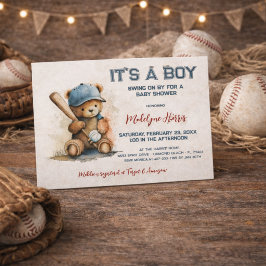 Baseboll  Teddybjörn  Akvarell Pojke  Bebisens För Inbjudan Vykort