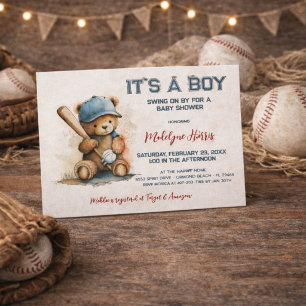 Baseboll Teddybjörn Akvarell Pojke Bebisens För Inbjudan Vykort