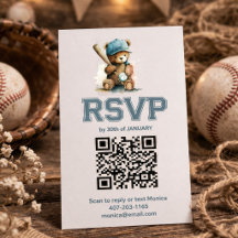Baseboll Teddybjörn Baby Shower QR-kod RSVP