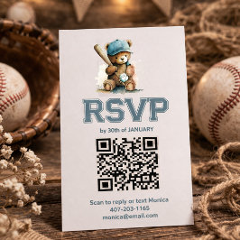 Baseboll Teddybjörn Baby Shower QR-kod RSVP Tilläggskort