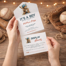 Baseboll Teddybjörn Pojke QR Display Barnkalas