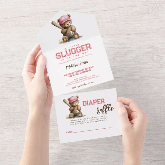 Baseboll Teddybjörn QR RSVP Blöja lotteri (Avrivbar del)