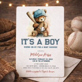 Baseboll Teddybjörn Vattenfärg Pojke Bebis Duschar Inbjudningar